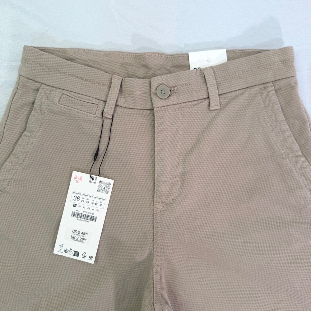 Zara Man Tan Khaki Chino Shorts Size 29 New NWT 8727/425/710 Textured Cotton - Picture 2 of 9